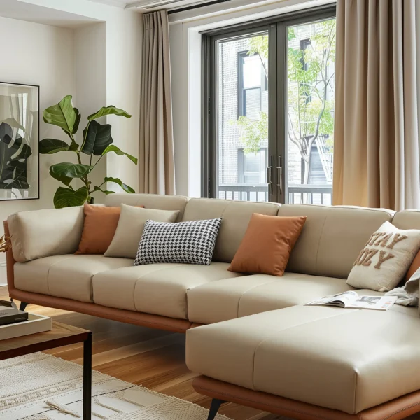 All-Leather Sectional Beige / 100.4 inch right - Image 4