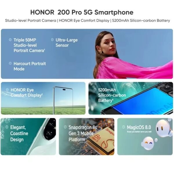 New Original Global Version Huawei Honor 200 Pro Snapdragon 8s Gen 3 6.78'' 120Hz AMOLED 50MP 5200mAh 100W NFC HONOR - Image 3