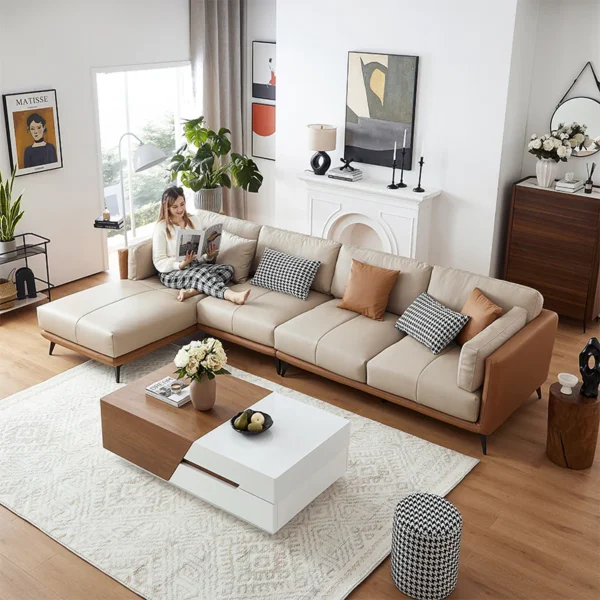 All-Leather Sectional Beige / 100.4 inch right - Image 5